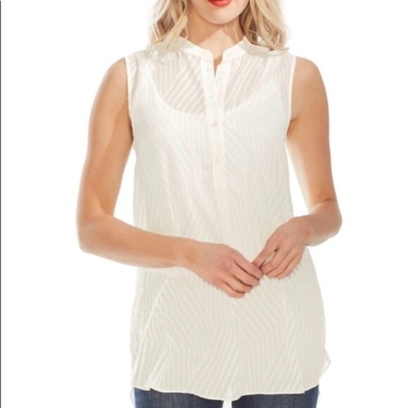 NWT Vince Camuto Modern Rouge Stripe Sheer Sleeveless Tunic Sz. 1X - Picture 1 of 2